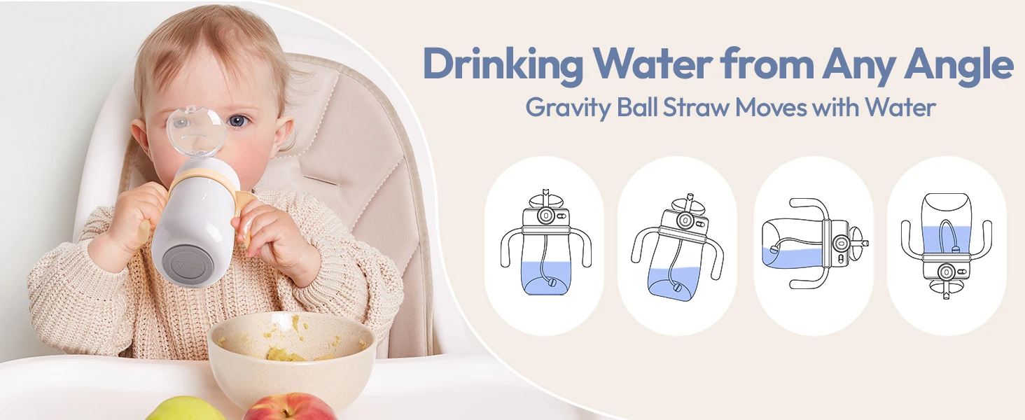 NCVI Kids Stainless Steel Straw Cup for Toddler 1-3 Years Old, Blue 10floz, BPA-Free, Easy to Clean, Adjustable Shoulder Strap