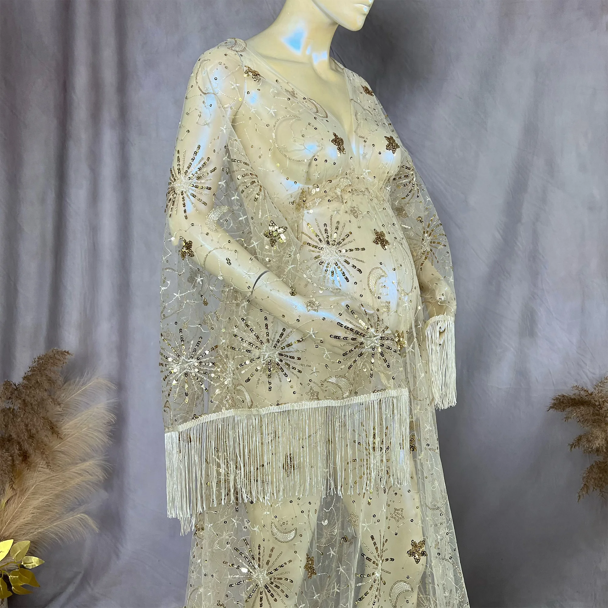 Don&Judy Sequin Maxi Maternity Photo Shoot Dress Boho Evening Party Gown Pregnancy Women Photography Dresses Baby Shower Gift