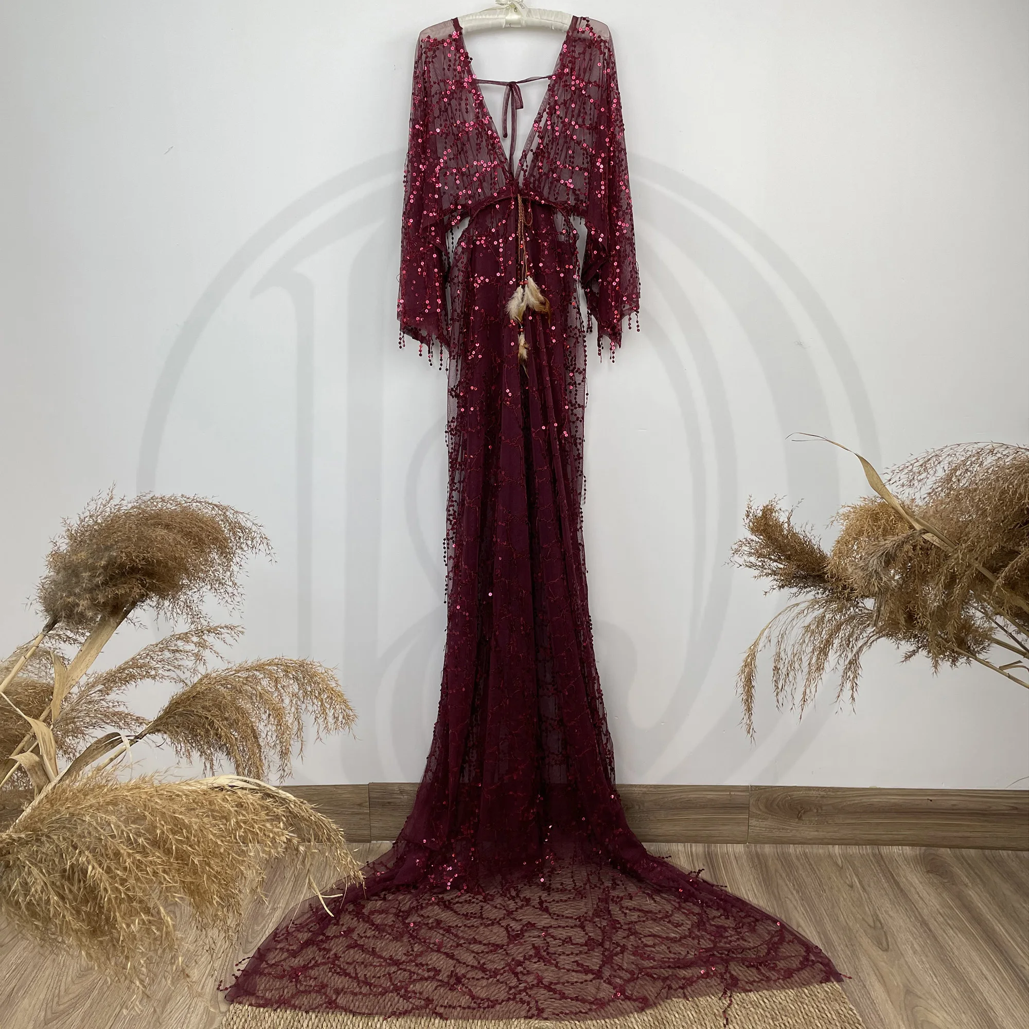 Don&Judy Sequin Maxi Maternity Photo Shoot Dress Boho Evening Party Gown Pregnancy Women Photography Dresses Baby Shower Gift