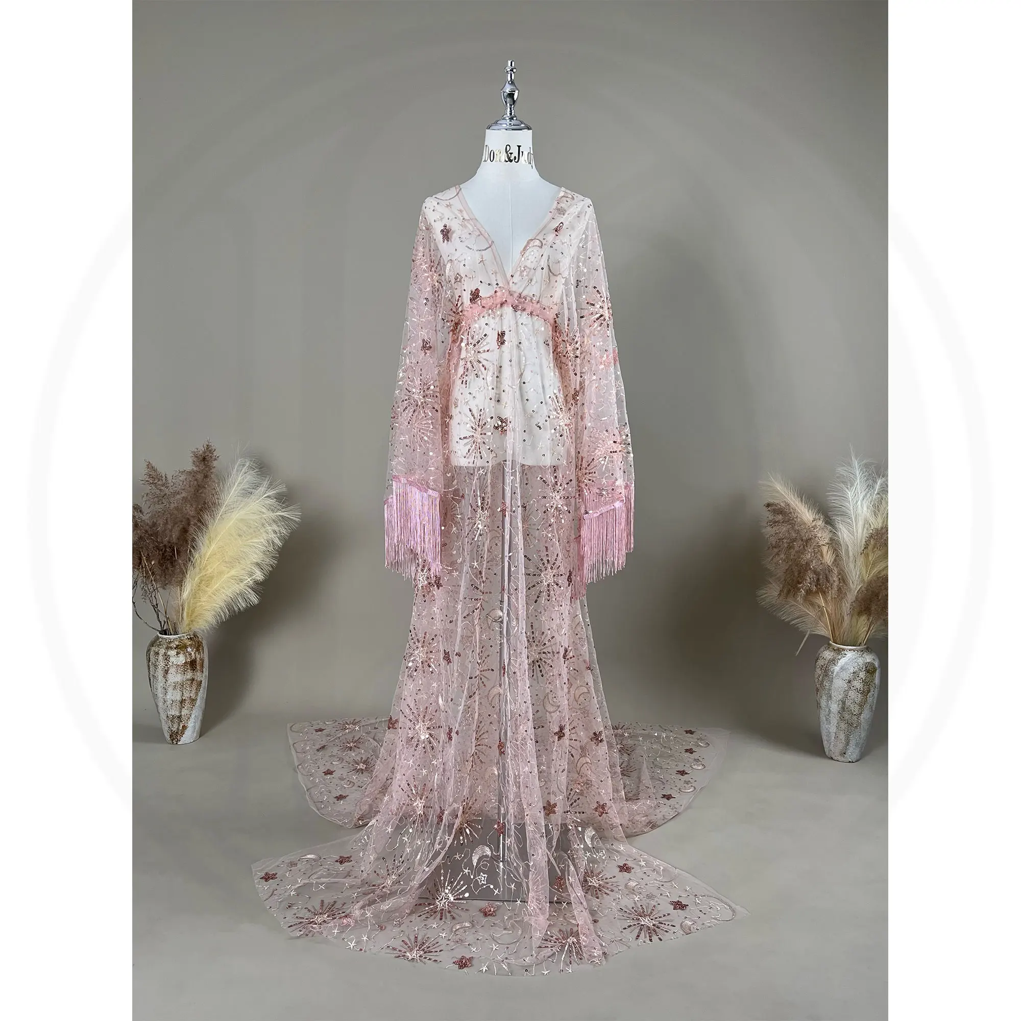 Don&Judy Sequin Maxi Maternity Photo Shoot Dress Boho Evening Party Gown Pregnancy Women Photography Dresses Baby Shower Gift