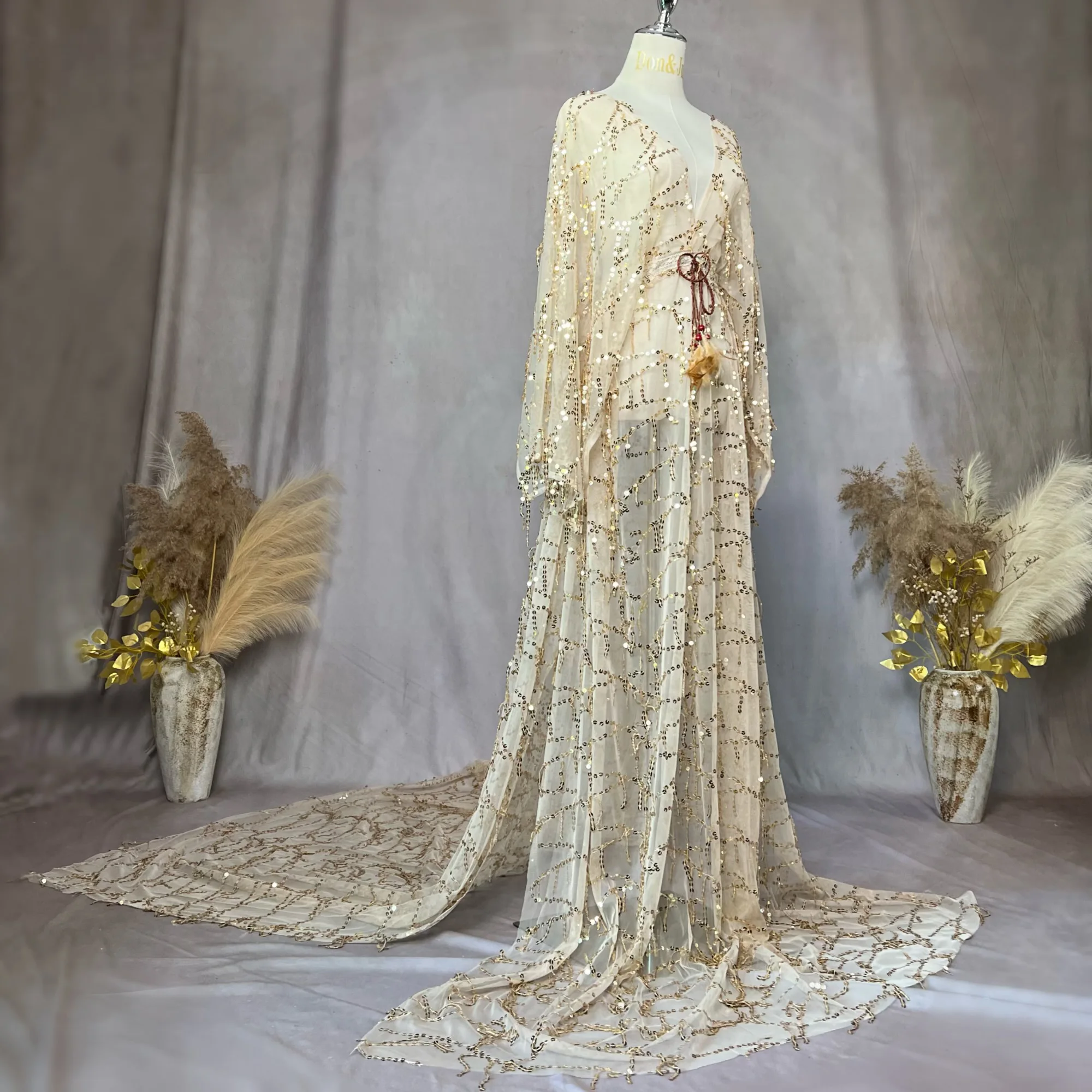 Don&Judy Sequin Maxi Maternity Photo Shoot Dress Boho Evening Party Gown Pregnancy Women Photography Dresses Baby Shower Gift