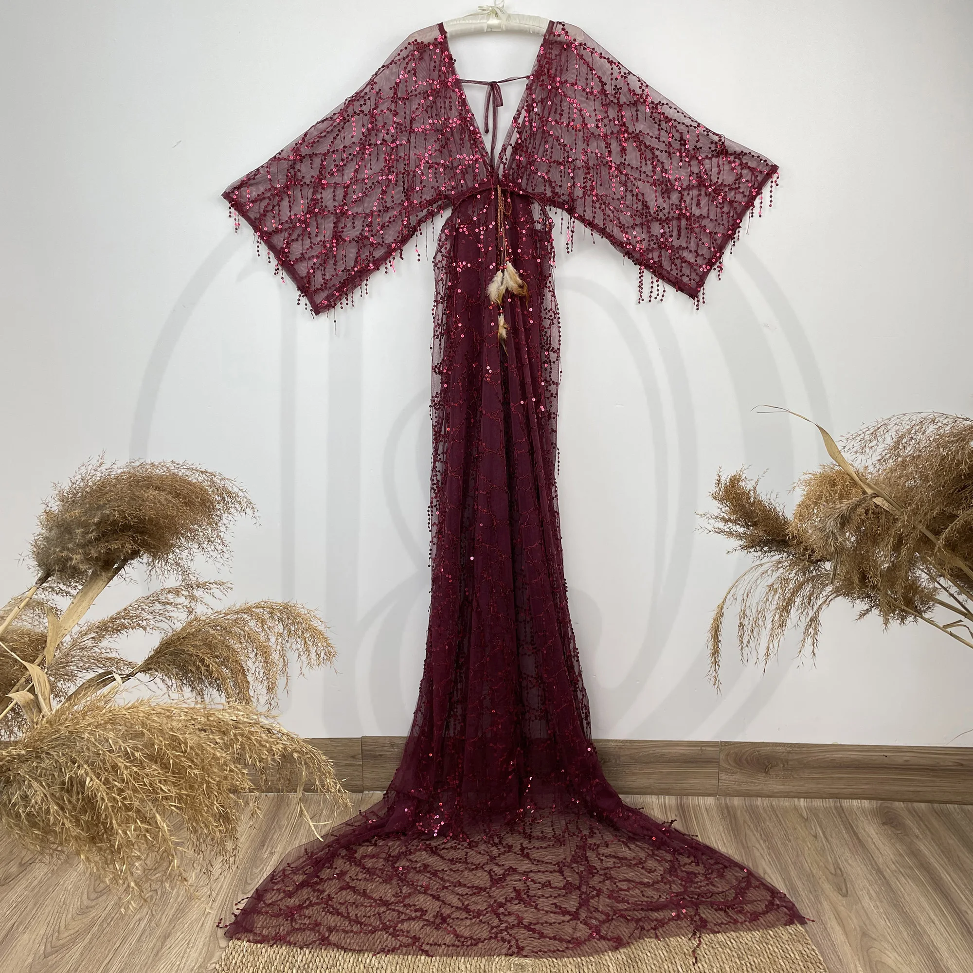 Don&Judy Sequin Maxi Maternity Photo Shoot Dress Boho Evening Party Gown Pregnancy Women Photography Dresses Baby Shower Gift