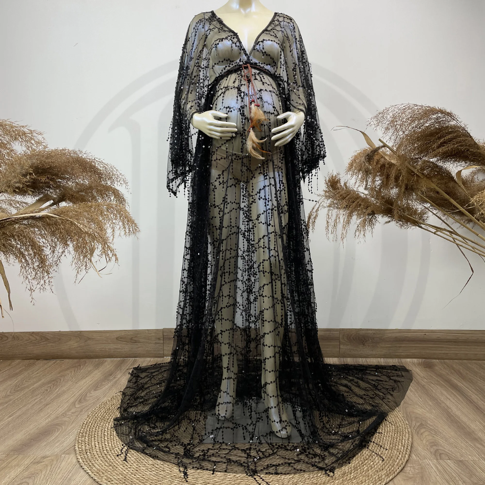 Don&Judy Sequin Maxi Maternity Photo Shoot Dress Boho Evening Party Gown Pregnancy Women Photography Dresses Baby Shower Gift