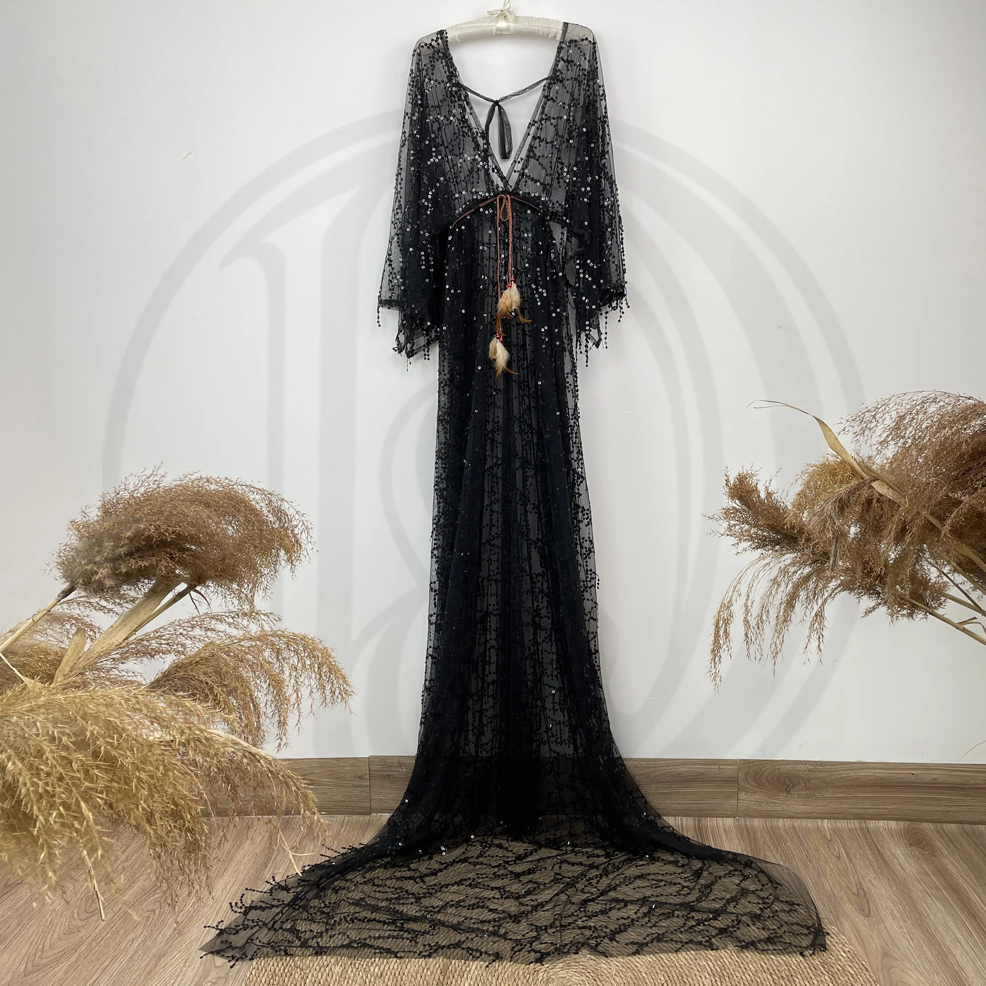Don&Judy Sequin Maxi Maternity Photo Shoot Dress Boho Evening Party Gown Pregnancy Women Photography Dresses Baby Shower Gift