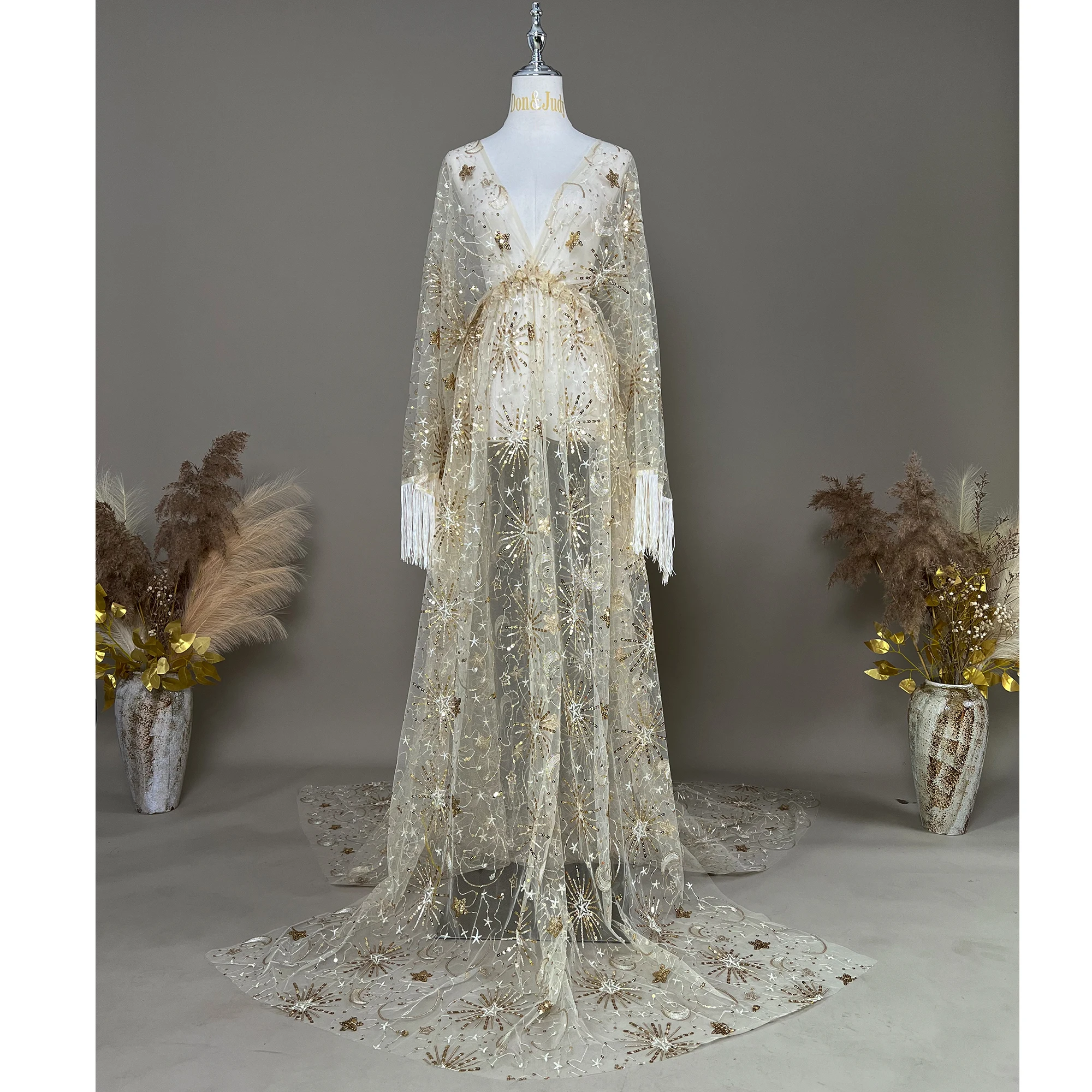 Don&Judy Sequin Maxi Maternity Photo Shoot Dress Boho Evening Party Gown Pregnancy Women Photography Dresses Baby Shower Gift