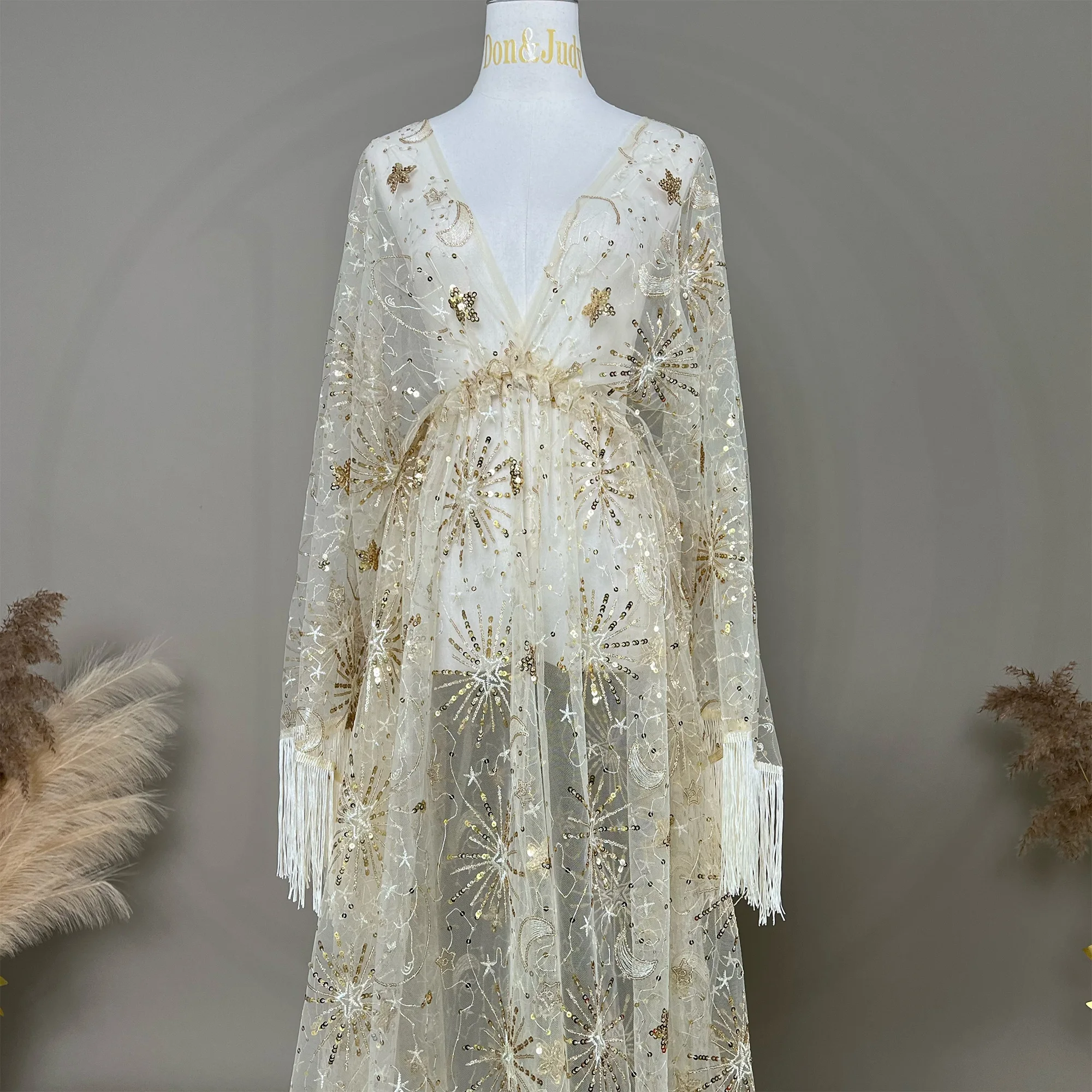 Don&Judy Sequin Maxi Maternity Photo Shoot Dress Boho Evening Party Gown Pregnancy Women Photography Dresses Baby Shower Gift