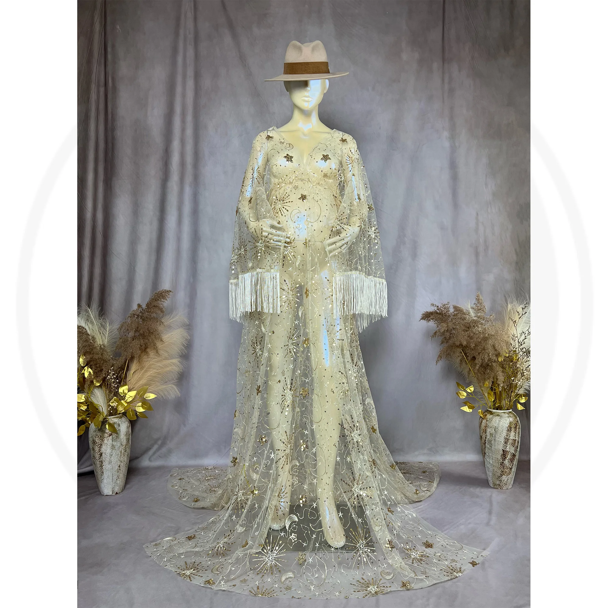 Don&Judy Sequin Maxi Maternity Photo Shoot Dress Boho Evening Party Gown Pregnancy Women Photography Dresses Baby Shower Gift
