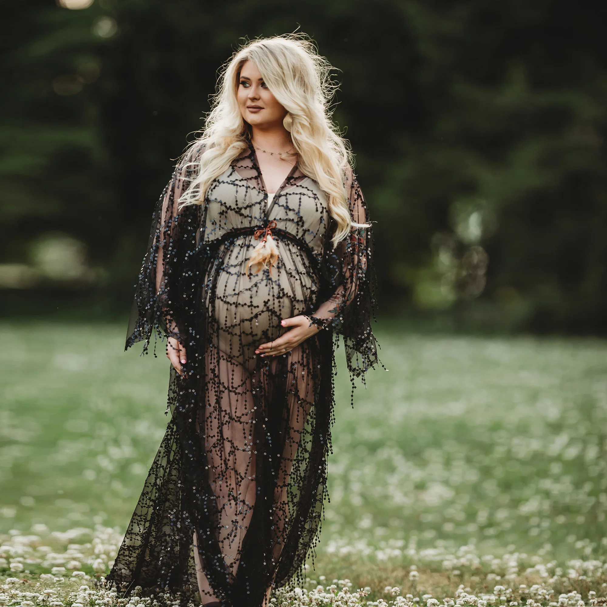 Don&Judy Sequin Maxi Maternity Photo Shoot Dress Boho Evening Party Gown Pregnancy Women Photography Dresses Baby Shower Gift