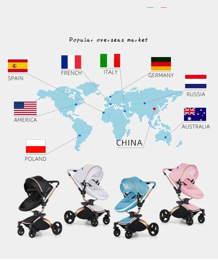 Baby Stroller 3in1 Two-way High Landscape Baby Carriage PU Leather Foldable Shock-absorbing Eggshell Stroller 2in1