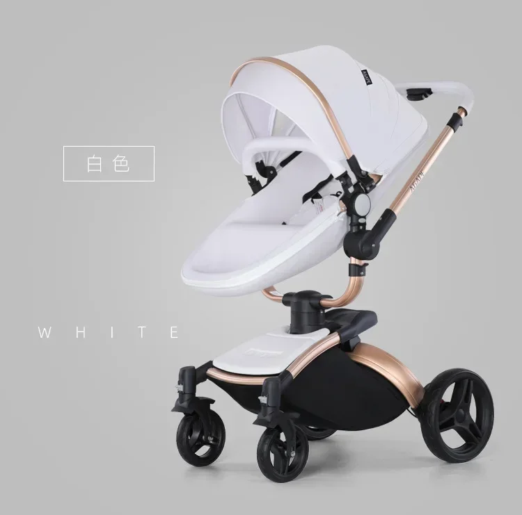 Baby Stroller 3in1 Two-way High Landscape Baby Carriage PU Leather Foldable Shock-absorbing Eggshell Stroller 2in1