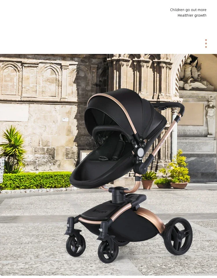 Baby Stroller 3in1 Two-way High Landscape Baby Carriage PU Leather Foldable Shock-absorbing Eggshell Stroller 2in1