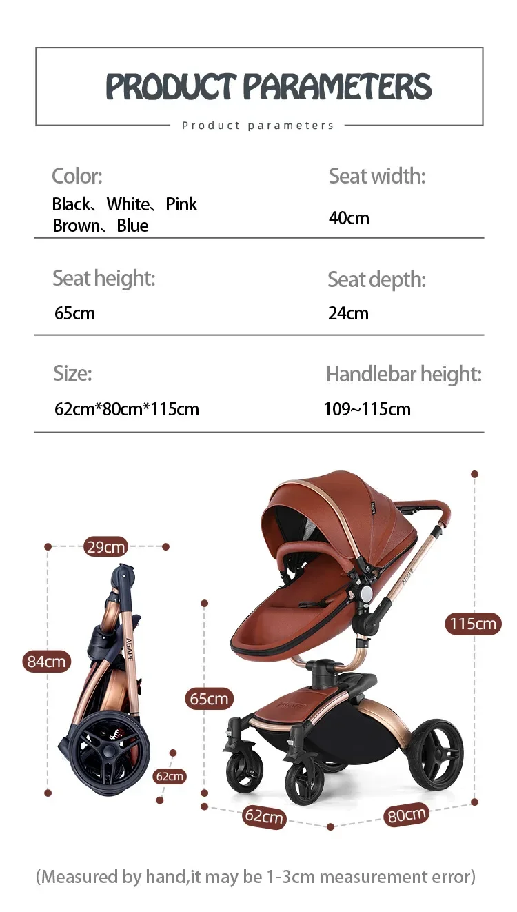 Baby Stroller 3in1 Two-way High Landscape Baby Carriage PU Leather Foldable Shock-absorbing Eggshell Stroller 2in1