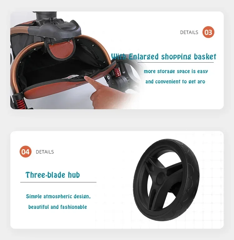 Baby Stroller 3in1 Two-way High Landscape Baby Carriage PU Leather Foldable Shock-absorbing Eggshell Stroller 2in1