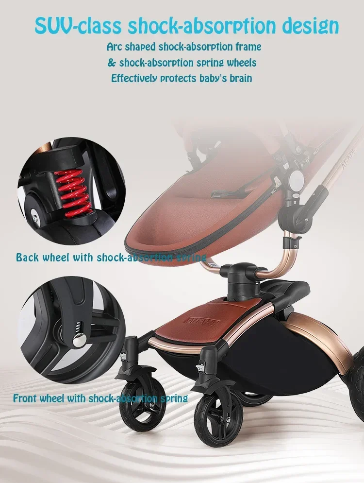 Baby Stroller 3in1 Two-way High Landscape Baby Carriage PU Leather Foldable Shock-absorbing Eggshell Stroller 2in1