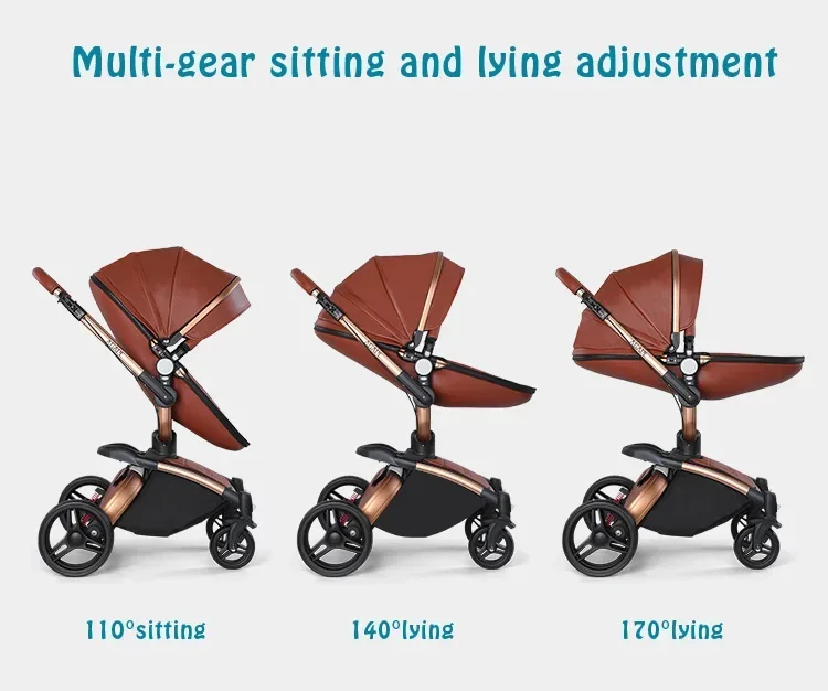 Baby Stroller 3in1 Two-way High Landscape Baby Carriage PU Leather Foldable Shock-absorbing Eggshell Stroller 2in1