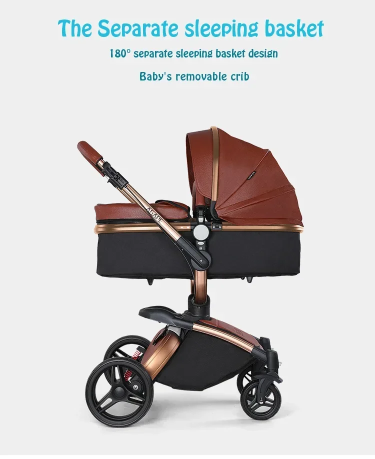 Baby Stroller 3in1 Two-way High Landscape Baby Carriage PU Leather Foldable Shock-absorbing Eggshell Stroller 2in1