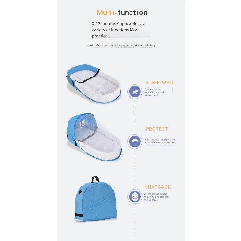 Portable Foldable Baby Bed Multi-Function Travel Baby Outdoor Travel Bionic BB Bed Mosquito Proof Infant Cot Bed New Mommy Bag