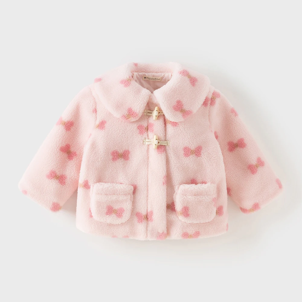 Dave Bella Girls Coat Winter Autumn Children Plush Thicken Jacket Long Sleeve Pink Casual Outerwear Warm Kids Clothing DB4253816