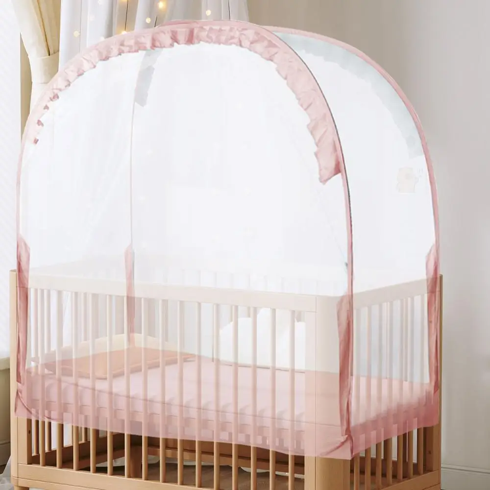 Pop Up Baby Crib Tent Crib Cover Canopy Breathable Mesh Baby Tents Keep Baby from Climbing out Bed Protection Anti-mosquito Tent