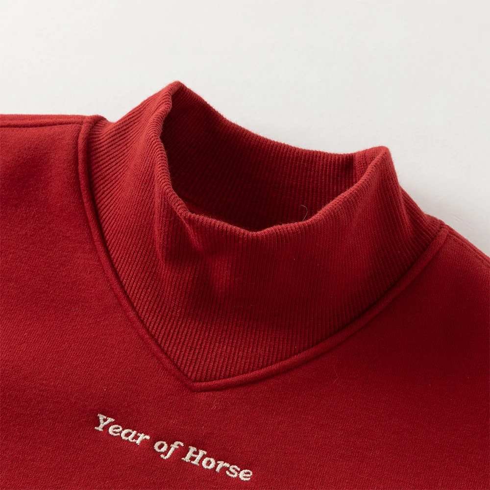 Dave Bella Boys Pullover Autumn Winter Bottoming T-shirts Children Red Half High Collar Long Sleeve Tops Kids Clothing DB4254262