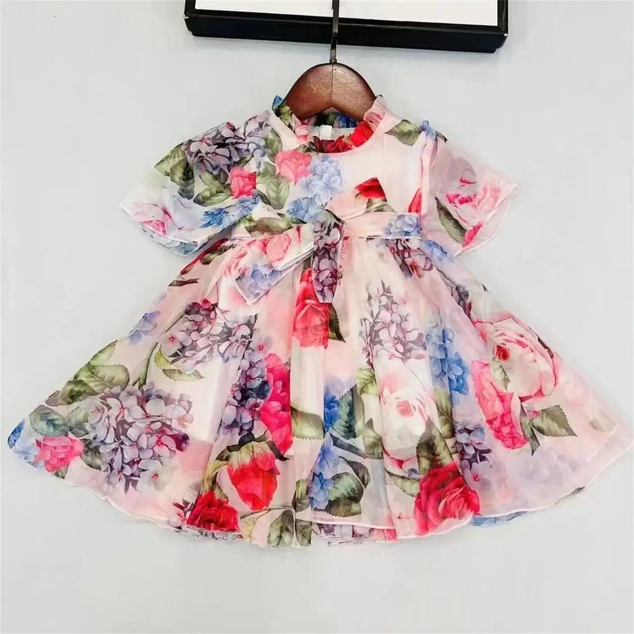 2025 Short Sleeved Leopard Print Baby Dress Yarn Bay Dress for 0-2Y