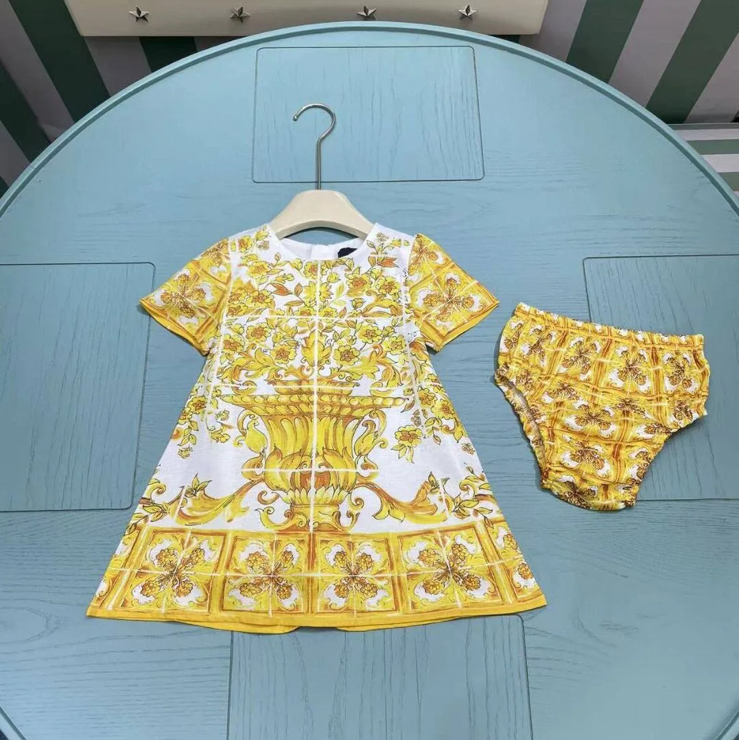 2025 Short Sleeved Leopard Print Baby Dress Yarn Bay Dress for 0-2Y