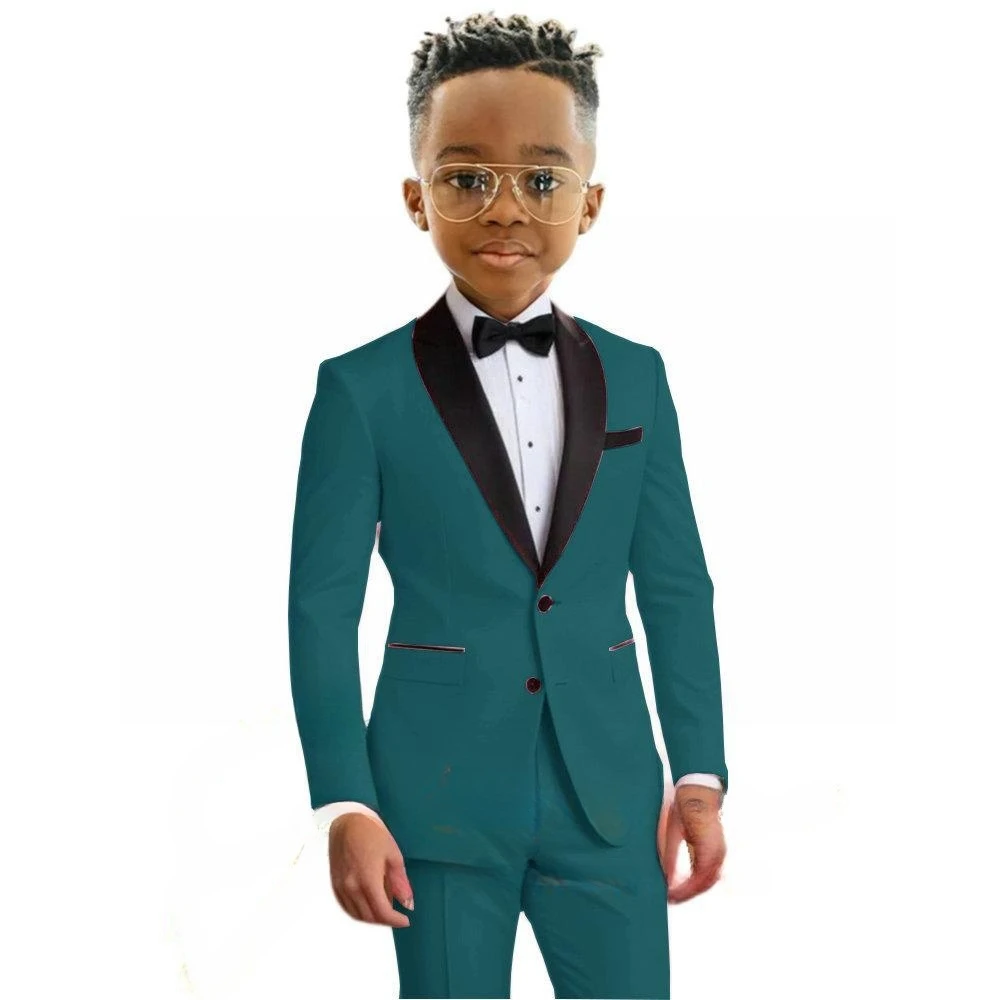 Hot Sale Boy's Solid Suit Set 2 Pieces Jacket Pants Formal Shawl Lapel Kids Tuxedo For Birthday Party School Performance Wear