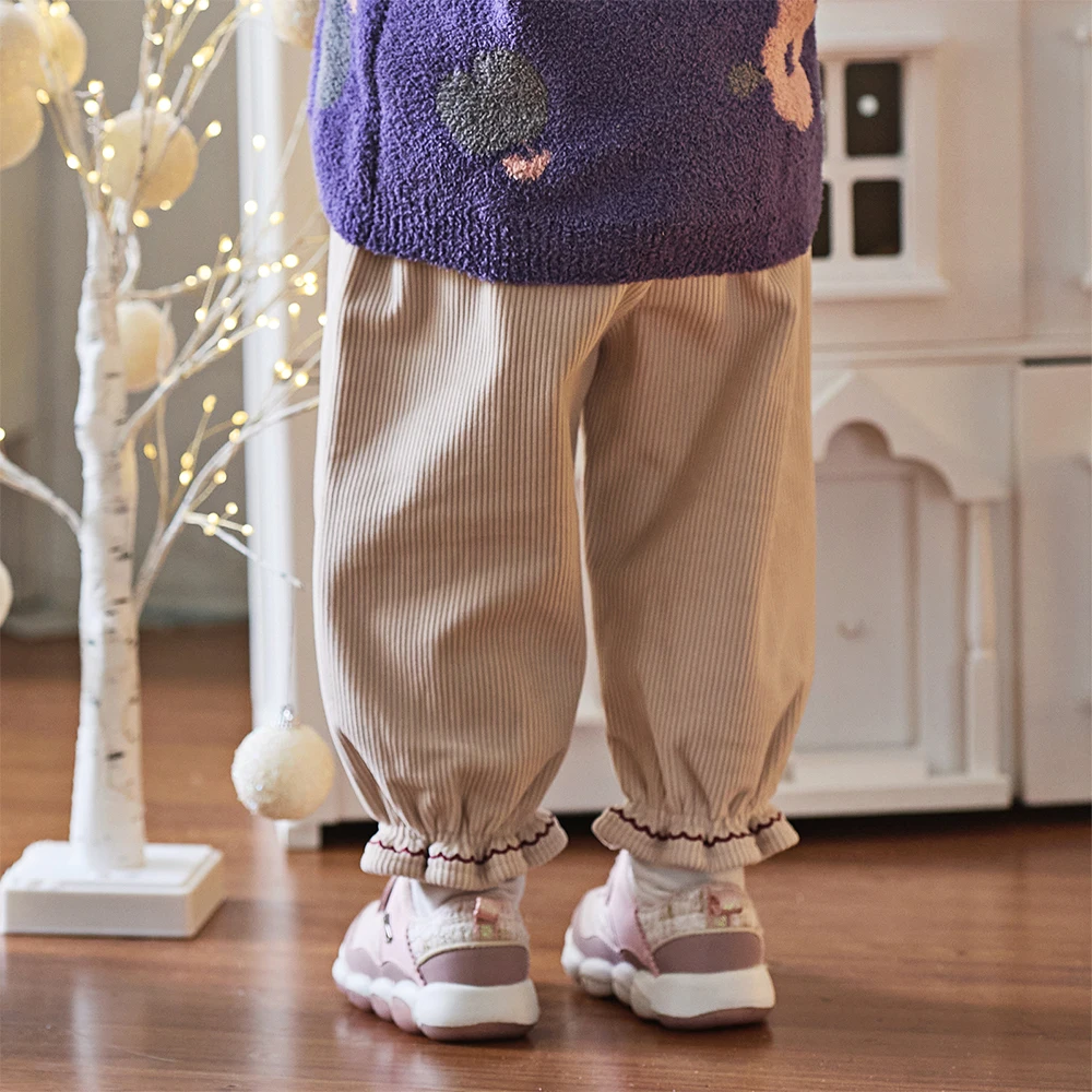 Dave Bella Girls Baby Winter Fashion Casual Pants Loose Comfortable Sweet Cute Embroidery Children's Pants Outdoor DB4253746