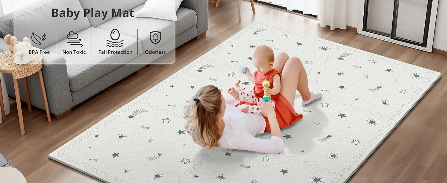 Baby Foam Play Mat, 72x48 Crawling Mat, Floor Mats for Kids for Baby with Interlocking Floor Tiles, Toddler Play Mats for Indoor