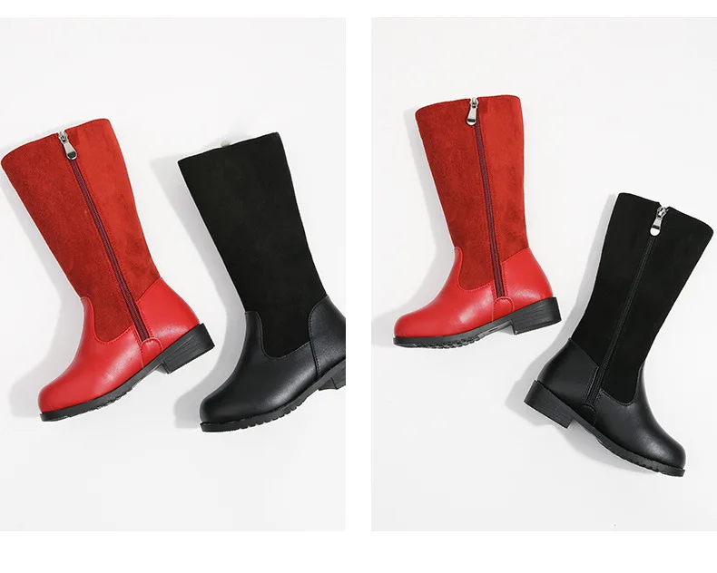 Winter Outdoor Children's Riding Boots Solid Color Warm Furry Girls Fashion Long Boots Black Red Simple Kids Plush Boots Zipper