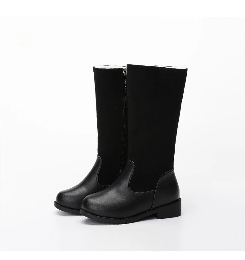 Winter Outdoor Children's Riding Boots Solid Color Warm Furry Girls Fashion Long Boots Black Red Simple Kids Plush Boots Zipper