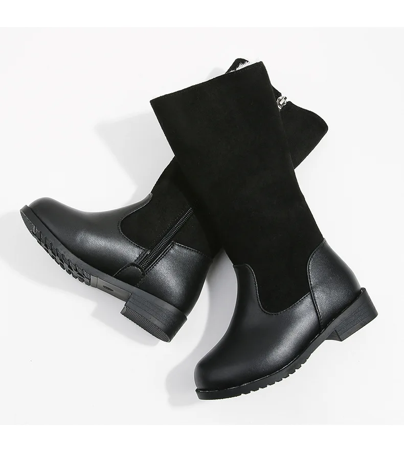 Winter Outdoor Children's Riding Boots Solid Color Warm Furry Girls Fashion Long Boots Black Red Simple Kids Plush Boots Zipper