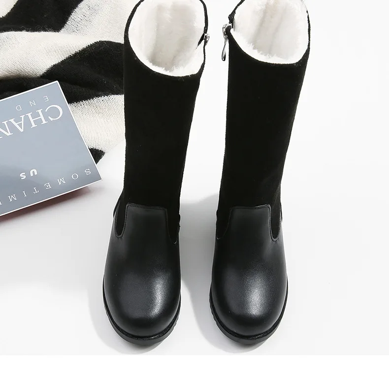 Winter Outdoor Children's Riding Boots Solid Color Warm Furry Girls Fashion Long Boots Black Red Simple Kids Plush Boots Zipper