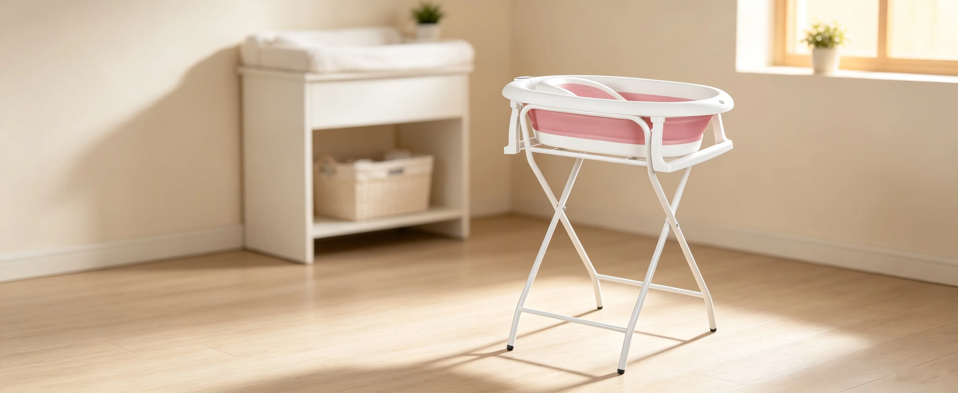 Baby Bathtub for 0-18 Months Baby, Foldable Baby Tub with Ergonomic Bath Seat and Bath Thermometer, Newborn Infant Support Grey/Blue/Pink