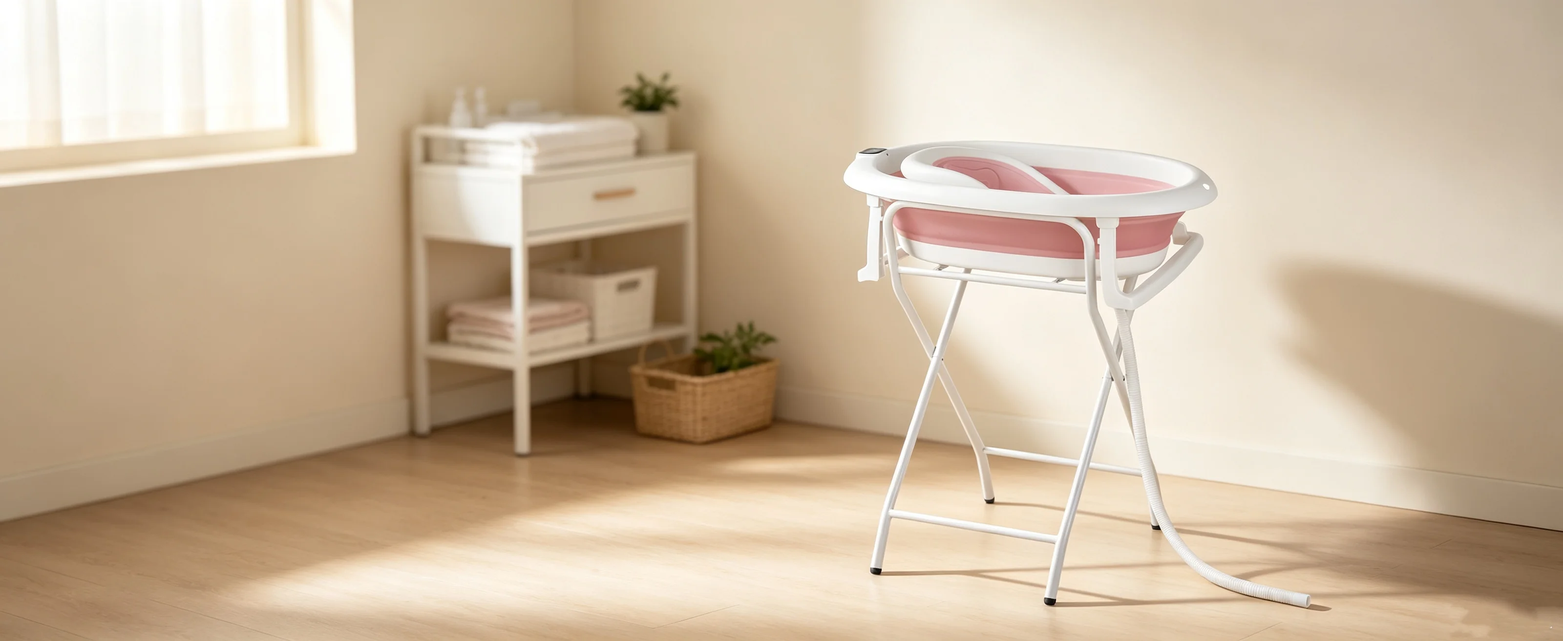 Baby Bathtub for 0-18 Months Baby, Foldable Baby Tub with Ergonomic Bath Seat and Bath Thermometer, Newborn Infant Support Grey/Blue/Pink