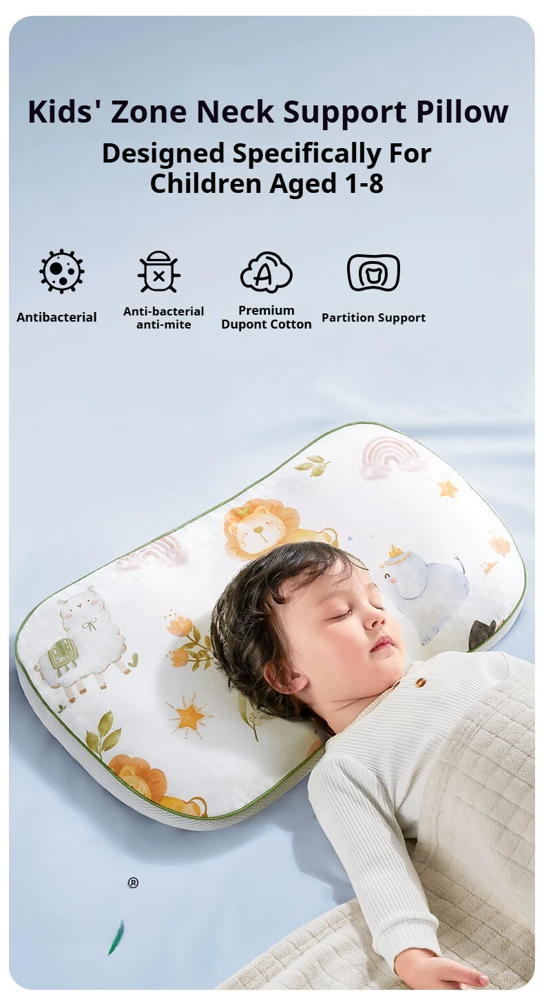 AIBEDILA Kids Pillow 2-8 Years Comfortable Orthopedic Spine Support Toddler 2-Sided Breathable Pillow Children's for Sleeping 
