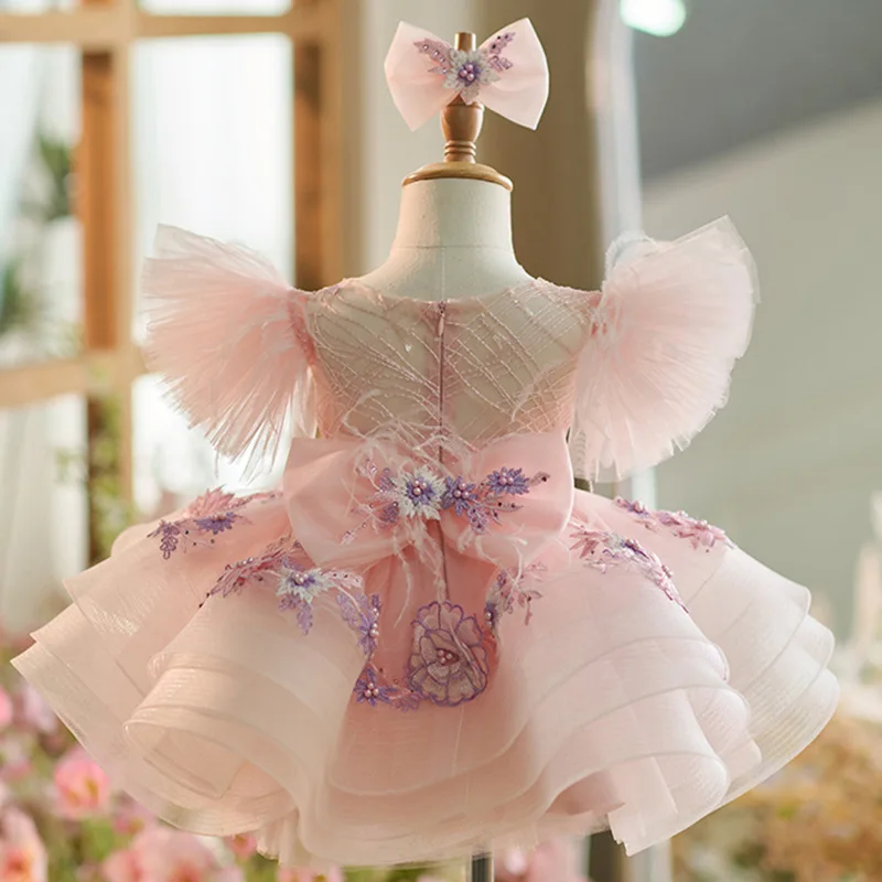New Baby Girl Toddler Dress Birthday Party Dress Exquisite Unique Girl Sweet Little Fly Sleeve Cake Skirt