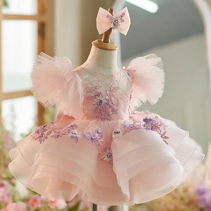 New Baby Girl Toddler Dress Birthday Party Dress Exquisite Unique Girl Sweet Little Fly Sleeve Cake Skirt