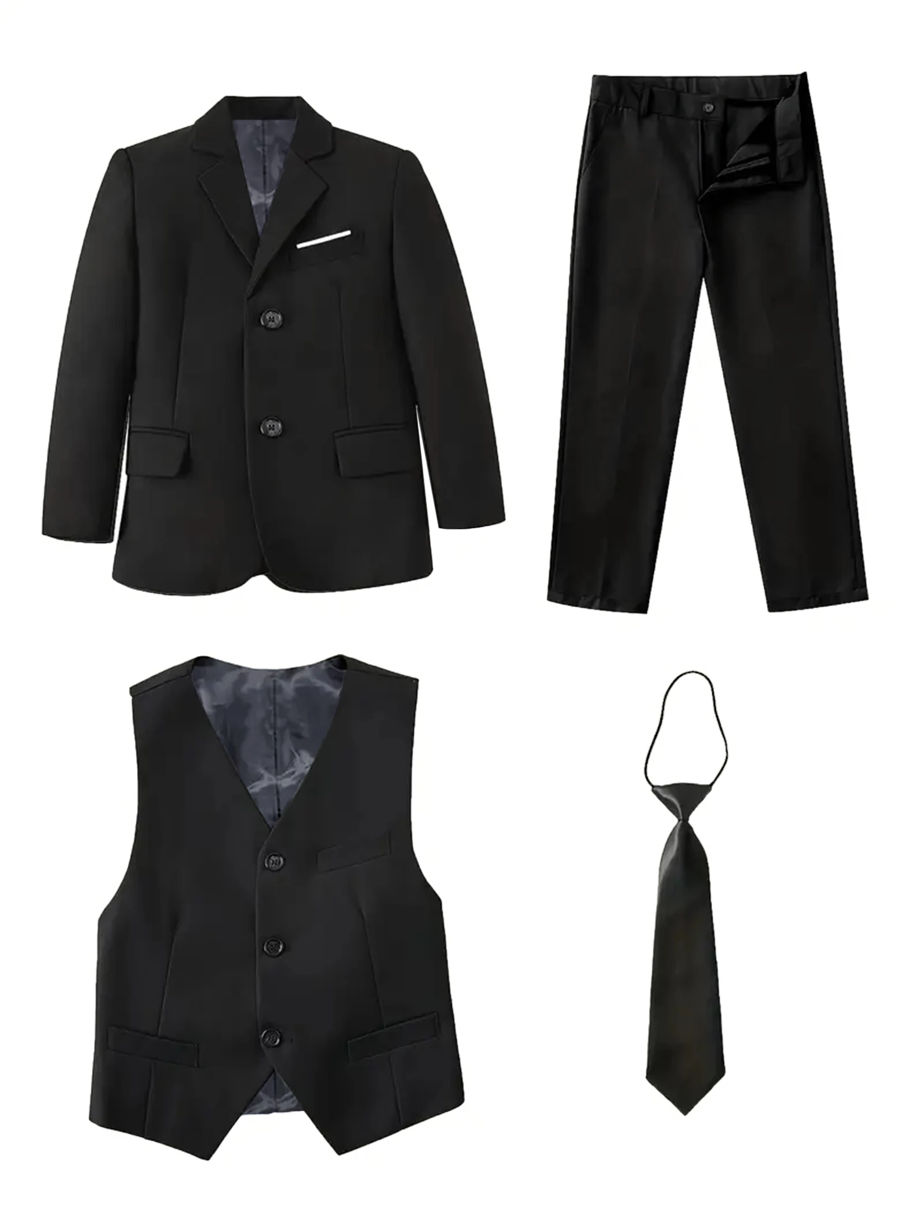 Boys Suits 4-Piece Jacket Vest Pants Tie Random Teen Dress Wedding Performance Prom Formalwear Classic Slim Elegant Age 2-16Y