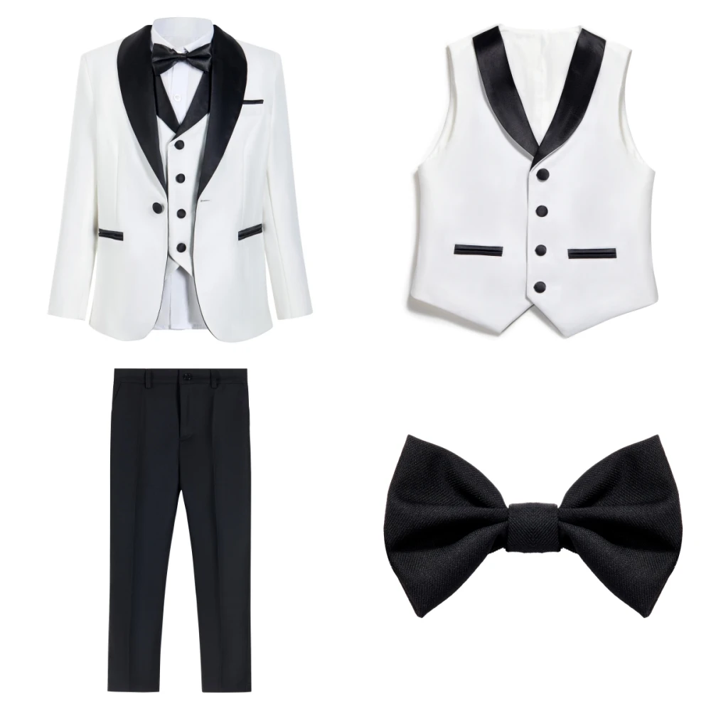 New Arrival Boys Elegant Tuxedo 4 Pieces Wedding Ring Bearer Outfit Classic Formal Kids Suit Set School Choir Performance 3-14T