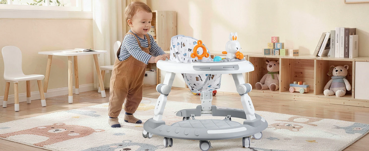 Safety-Enhanced 4-In-1 Grow-With-Me Baby Walker & Play Center - Adjustable 8 Heights, Anti-Tip Base, 8 Silent Brake Wheels