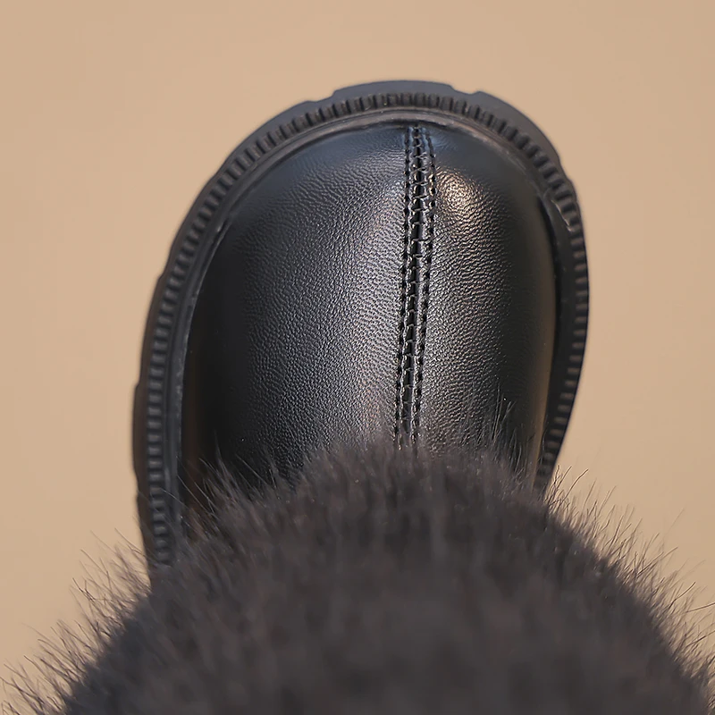 Girls High Boots Children Warm Princess Leather Boots Soft Soled Kids Fashion Long Boots Anti-Slippery All Match 2024 Winter New