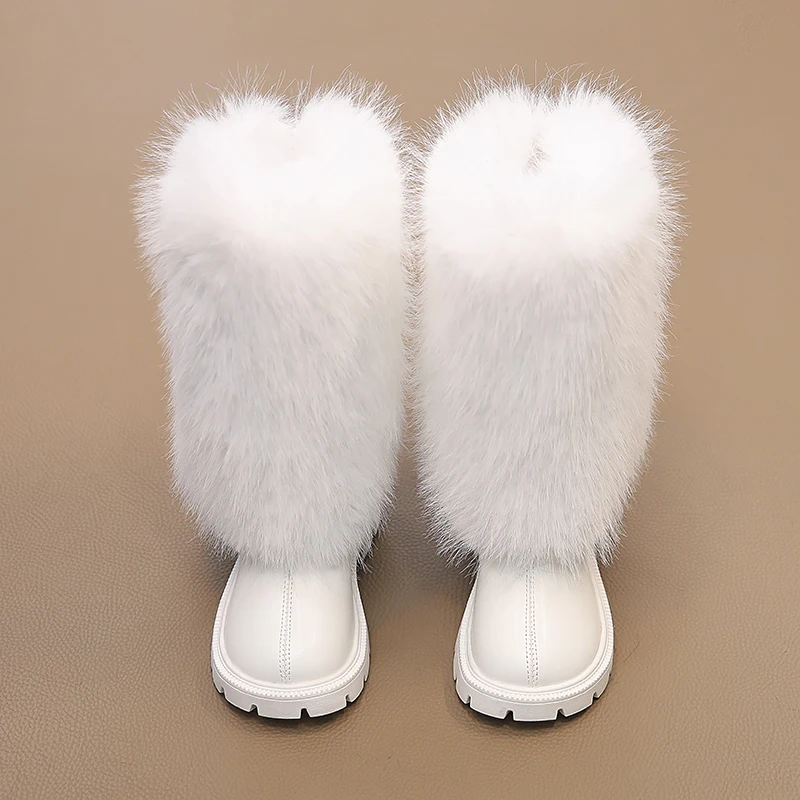 Girls High Boots Children Warm Princess Leather Boots Soft Soled Kids Fashion Long Boots Anti-Slippery All Match 2024 Winter New