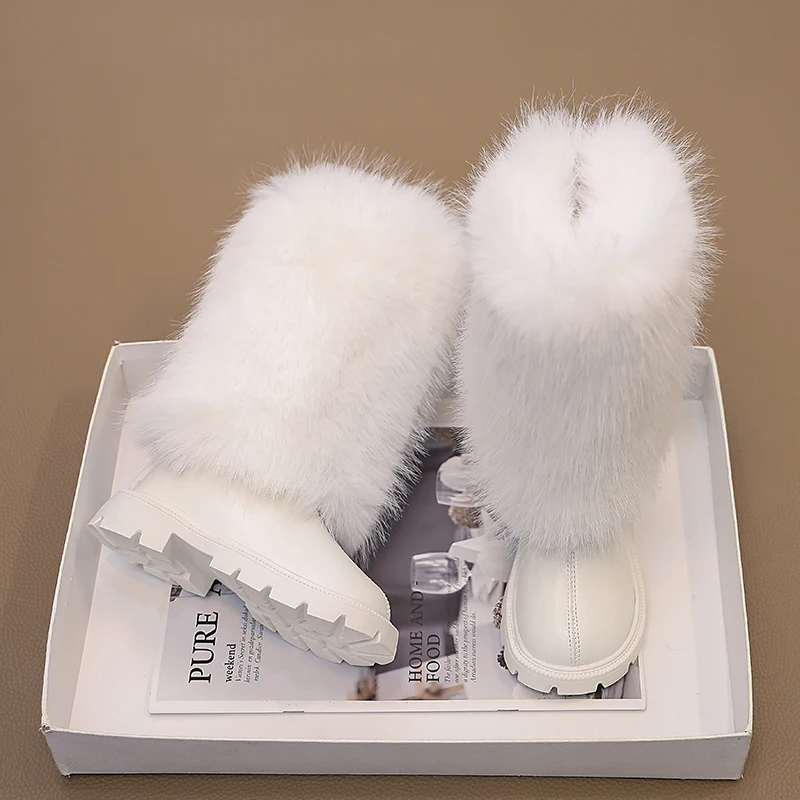 Girls High Boots Children Warm Princess Leather Boots Soft Soled Kids Fashion Long Boots Anti-Slippery All Match 2024 Winter New