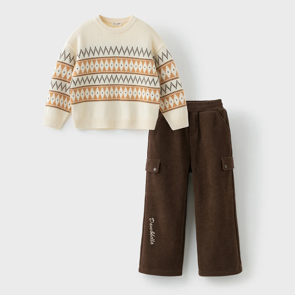 Dave Bella Children Wide Leg Knitted Pants Winter Autumn Velvet Thicken Boys Girls Straight Pants Casual Warm Trousers DK4254299