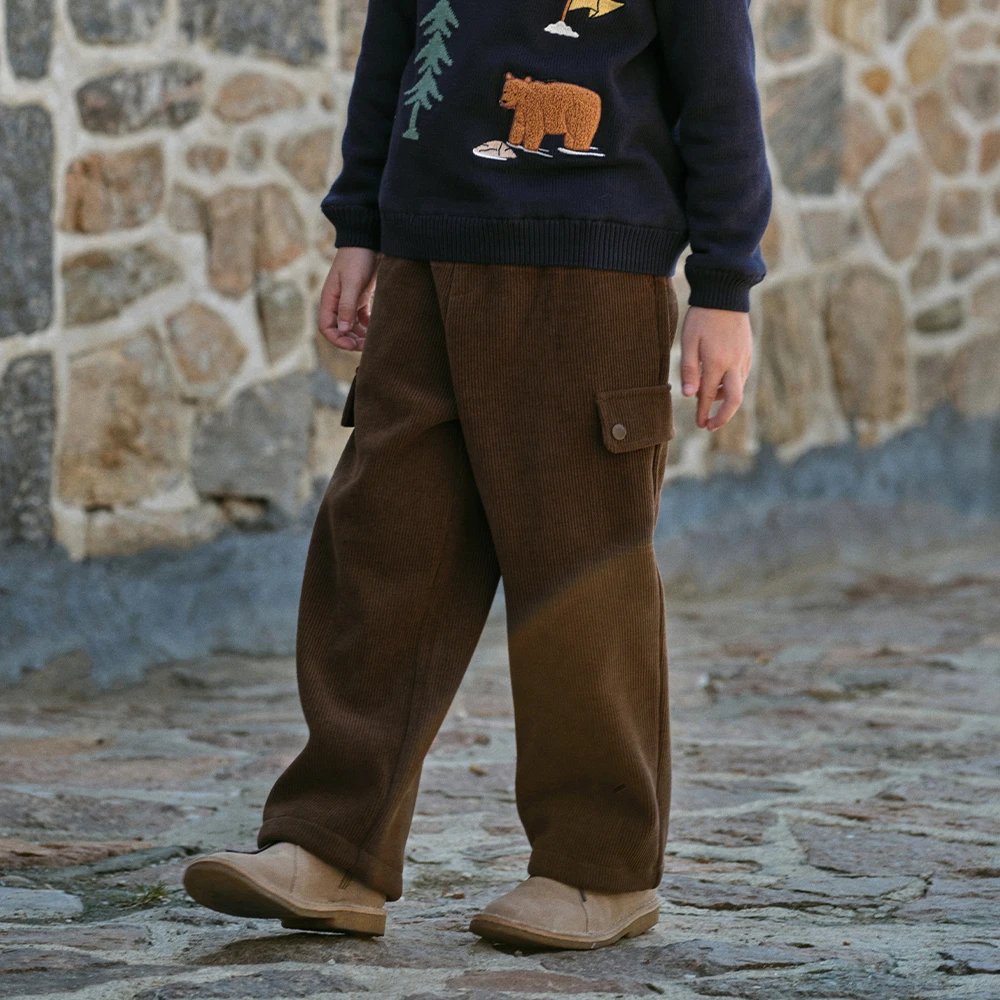 Dave Bella Children Wide Leg Knitted Pants Winter Autumn Velvet Thicken Boys Girls Straight Pants Casual Warm Trousers DK4254299