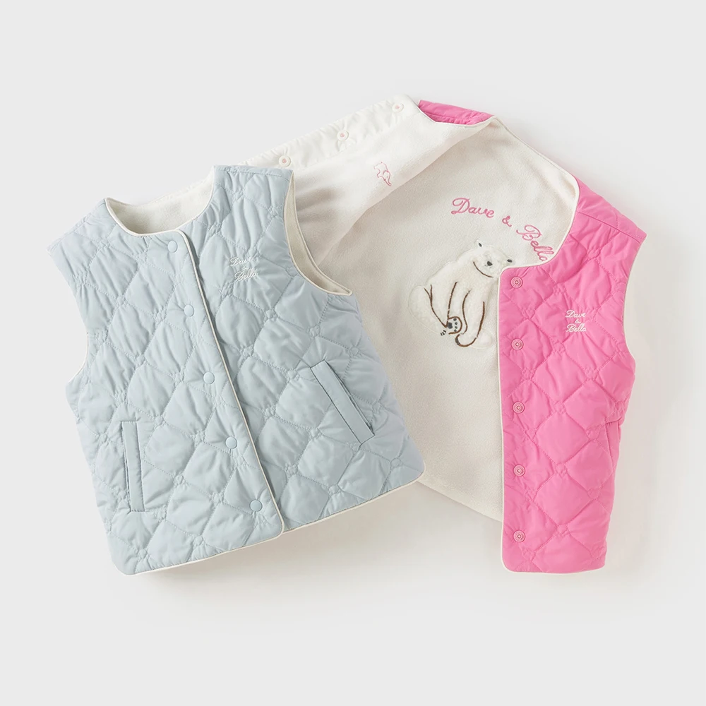 Dave Bella Children Vest Autumn Winter Girl Boy Waterproof Vests On Both Sides Fashion Top Outerwear Children Clothing DB4253922