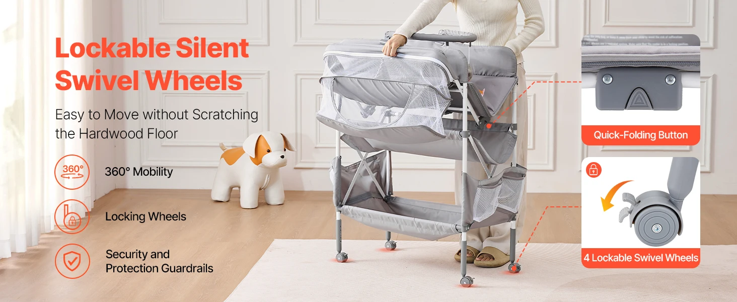 SucceBuy Baby Changing Table Foldable Diaper Change Station with 2 Fabric Drawers Side Basket & Hanging Rod Adjustable Height
