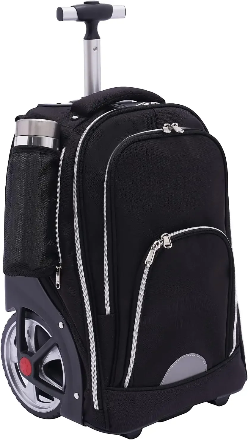 45L Trolley Backpack, Hand Luggage Backpack w/Wheels, Combined Multiple Functions, for Business Trips, School NEW (Black,33*25*49cm)