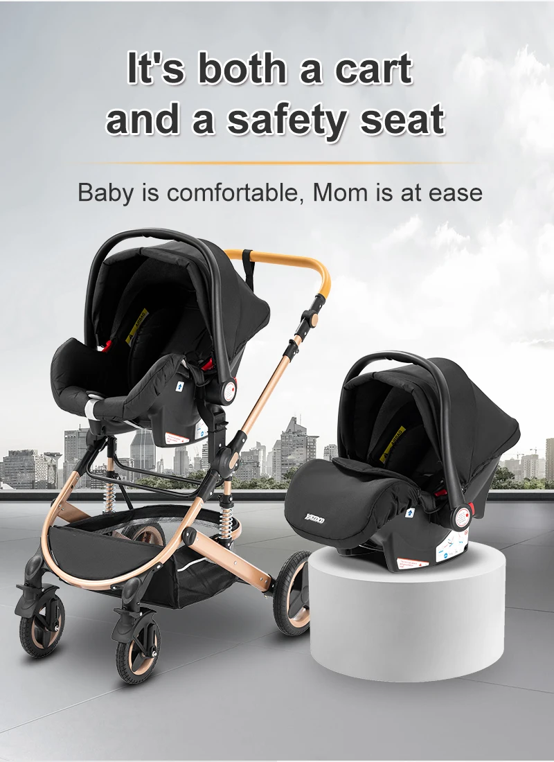 Oversized Canopy 3-in-1 Baby Stroller 2026, One-Hand Fold Lightweight Compact, Space-Saving Travel System, Breathable Material, Shock-Absorption Wheels